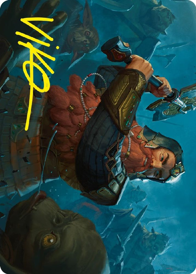 Gimli, Counter of Kills Art Card (10/81) (Gold-Stamped Signature) (ASLTR-010) - Art Series: Universes Beyond: The Lord of the Rings: Tales of Middle-earth