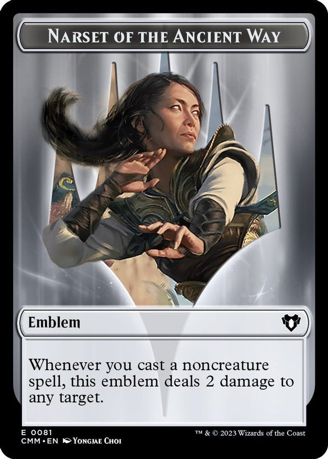 Emblem - Narset of the Ancient Way // Wizard Double-Sided Token (CMM-81 // 71) - Commander Masters