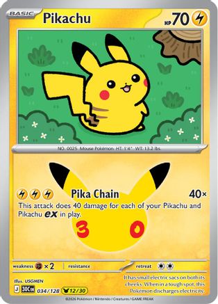 Pikachu 034/128  - Holofoil ME 30th Celebration - None