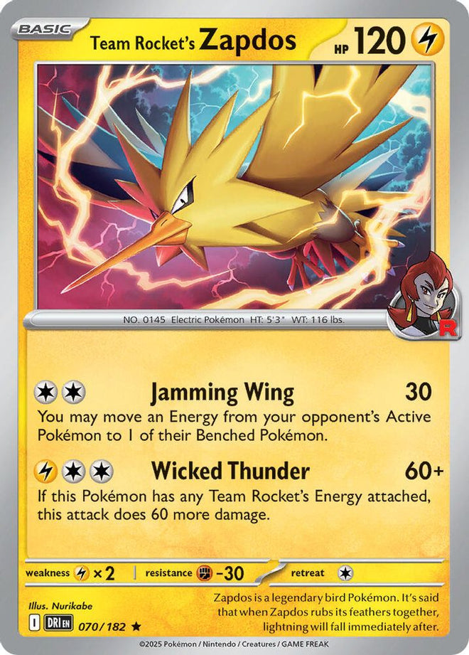 Team Rocket's Zapdos 070/182  Deck Exclusives - Rare