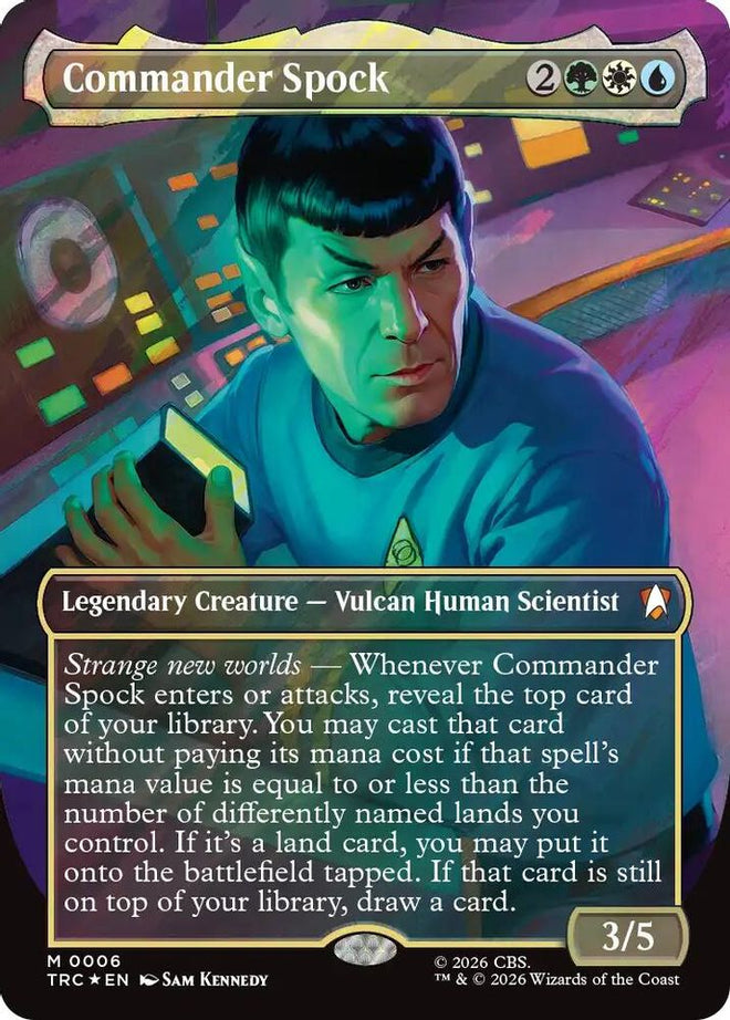 Commander Spock (Borderless) (Surge Foil) (TRC-006) - Commander: Star Trek Foil
