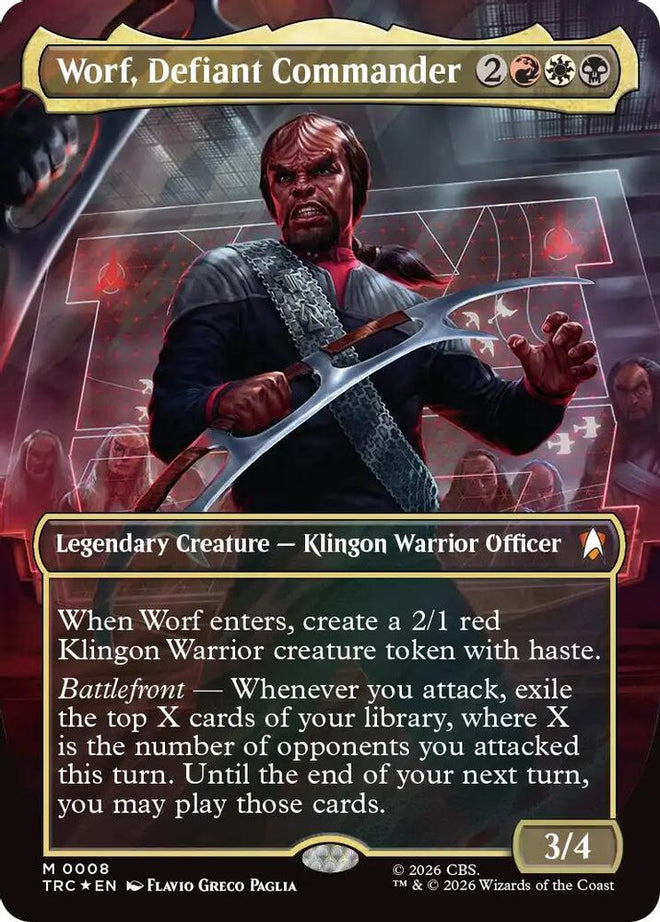 Worf, Defiant Commander (Borderless) (Surge Foil) (TRC-008) - Commander: Star Trek Foil