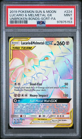 Pokemon Sun & Moon Unbroken Bonds 224 Lucario & Melmetal GX PSA 9 Mint