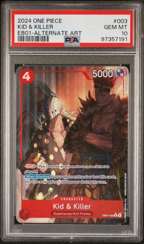 ONE PIECE Memorial Collection Extra Booster 003 Kid & Killer EB01 Alternate Art GEM MT 10 PSA Graded Card