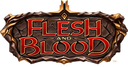 Logo for 'Flesh and Blood' with ornate text and decorative elements.