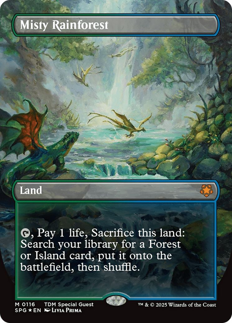 Misty Rainforest (Borderless) (Dragonscale Foil) [Tarkir: Dragonstorm Special Guests] - Anime Alley
