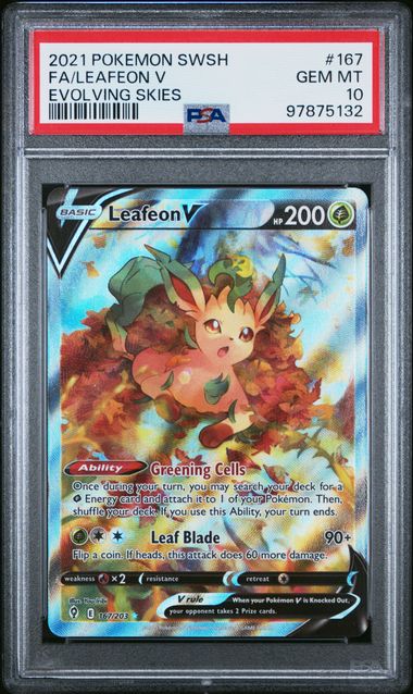 POKEMON SWORD & SHIELD EVOLVING SKIES - 167 - FA/LEAFEON V - EVOLVING SKIES GEM MT 10