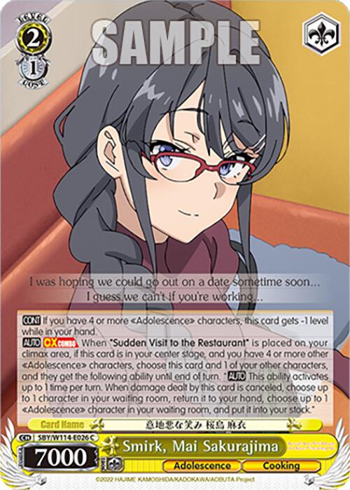 Smirk, Mai Sakurajima (SBY/W114 - E026 C) [Rascal Does Not Dream Series] - Anime Alley