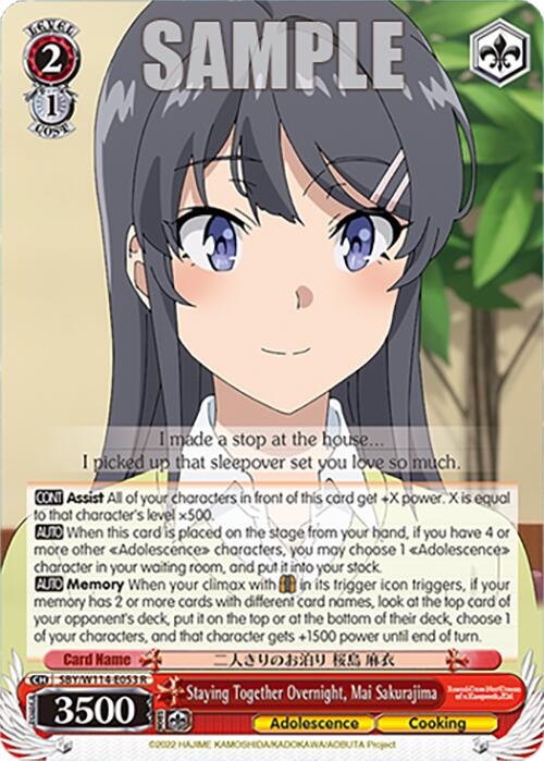 Staying Together Overnight, Mai Sakurajima (SBY/W114 - E053 R) [Rascal Does Not Dream Series] - Anime Alley