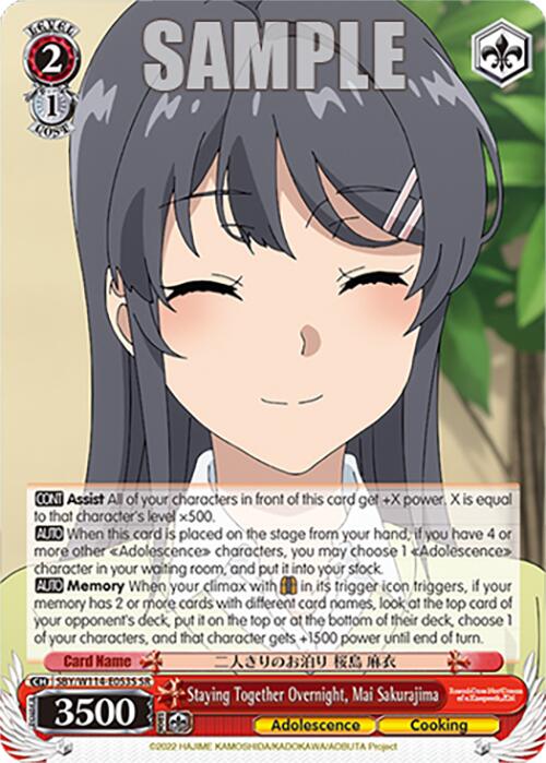 Staying Together Overnight, Mai Sakurajima (SBY/W114 - E053S SR) [Rascal Does Not Dream Series] - Anime Alley