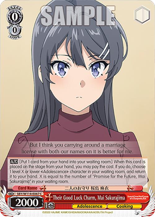 Their Good Luck Charm, Mai Sakurajima (SBY/W114 - E067 C) [Rascal Does Not Dream Series] - Anime Alley