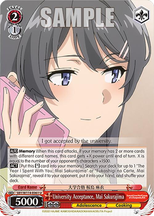 University Acceptance, Mai Sakurajima (SBY/W114 - E061 U) [Rascal Does Not Dream Series] - Anime Alley